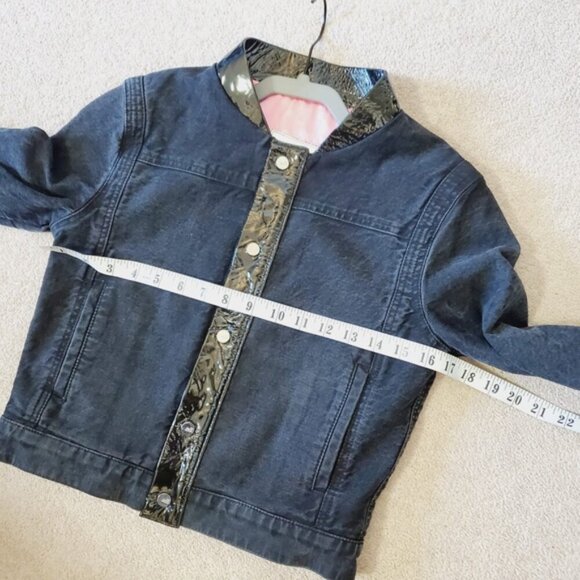 Modele 1 LA Denim Y2K Cyber Streetwear Patent Leather Trim Jacket S - Picture 4 of 7
